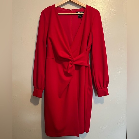 DKNY Long-Sleeve Surplice-Neck Faux-Wrap Dress - Picture 4 of 15